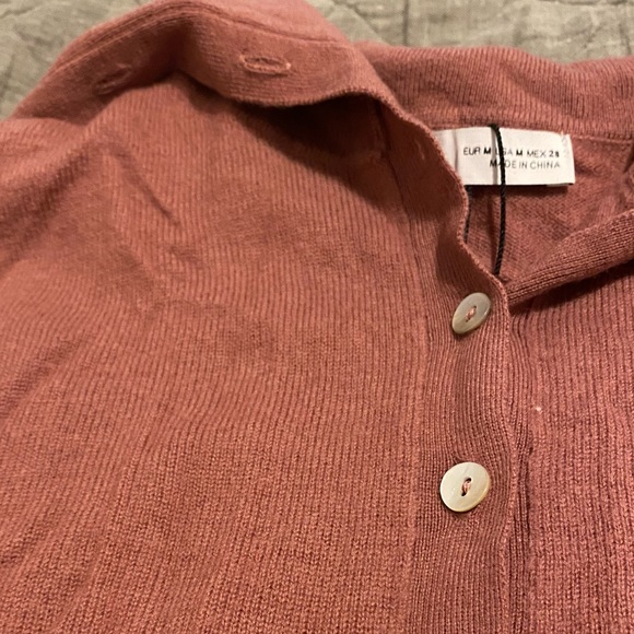 Zara Salmon 100% Wool Half Button Down Light Sweater - Picture 1 of 2